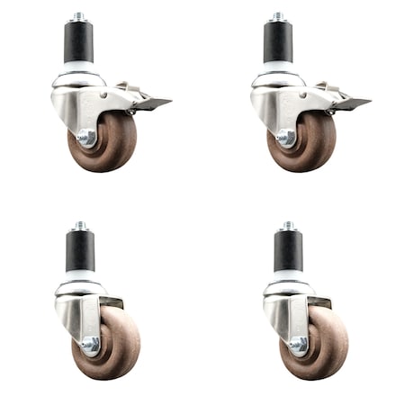 Service Caster 3.5 Inch 316SS High Temp Glass Filled Nylon 1-5/8 Inch Stem Caster Brake, 2PK SS316TTLEX20S3514-GFNSHT-2-S-2-158